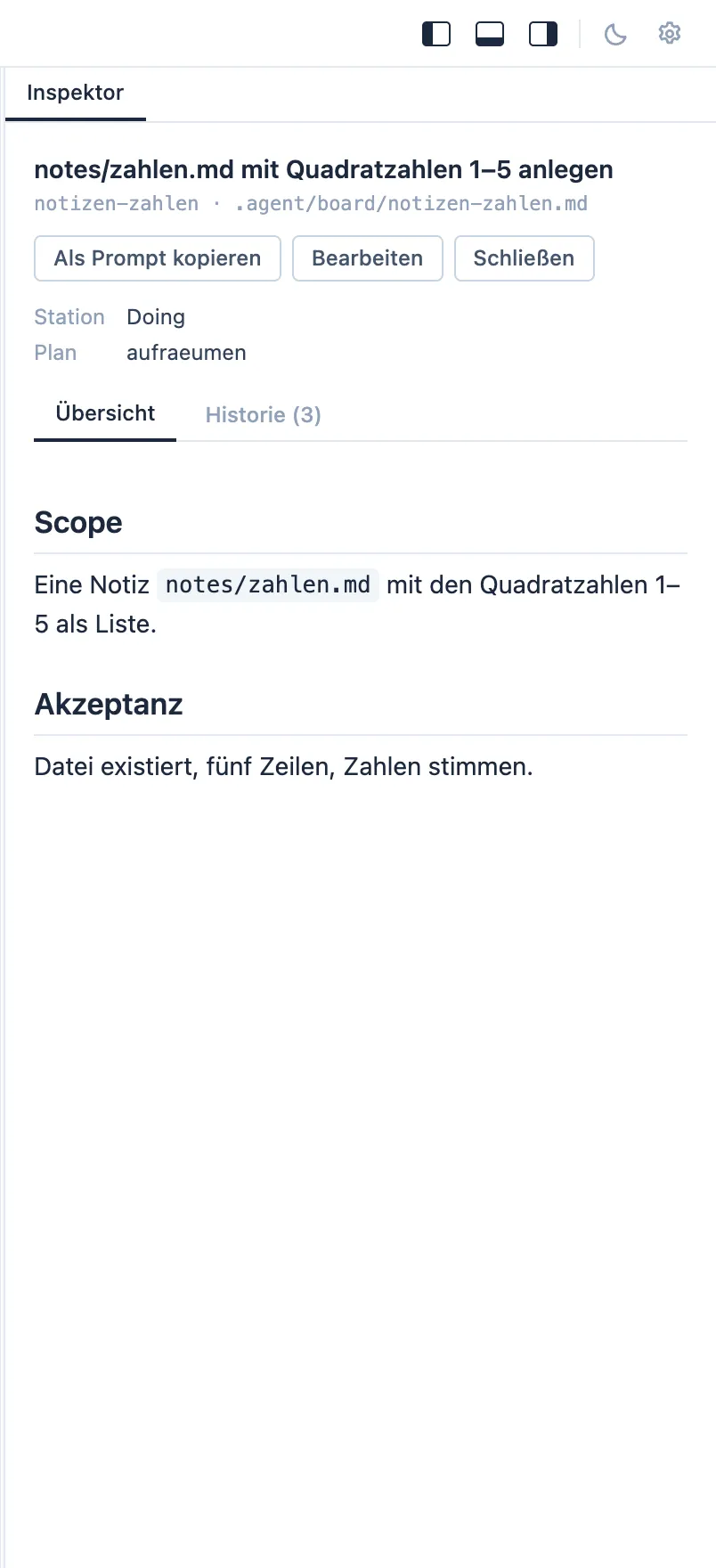 Ein Ticket-Detail: Beschreibung und History